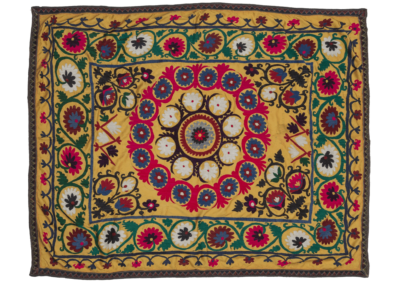 Vintage Yellow Uzbek Suzani - 4'6 x 5'8, TX236, from Heirloom Rugs