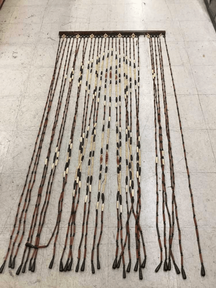 3x6 - Dark Brown/Cream Top "x's" - Walnut/Dark Brown W/Cream Random Design - Wood - Beaded Curtain, Drapery, Beaded Curtains, Beaded Curtain, Wood, Contemporary, 22505648, from Universal Studios Prop House