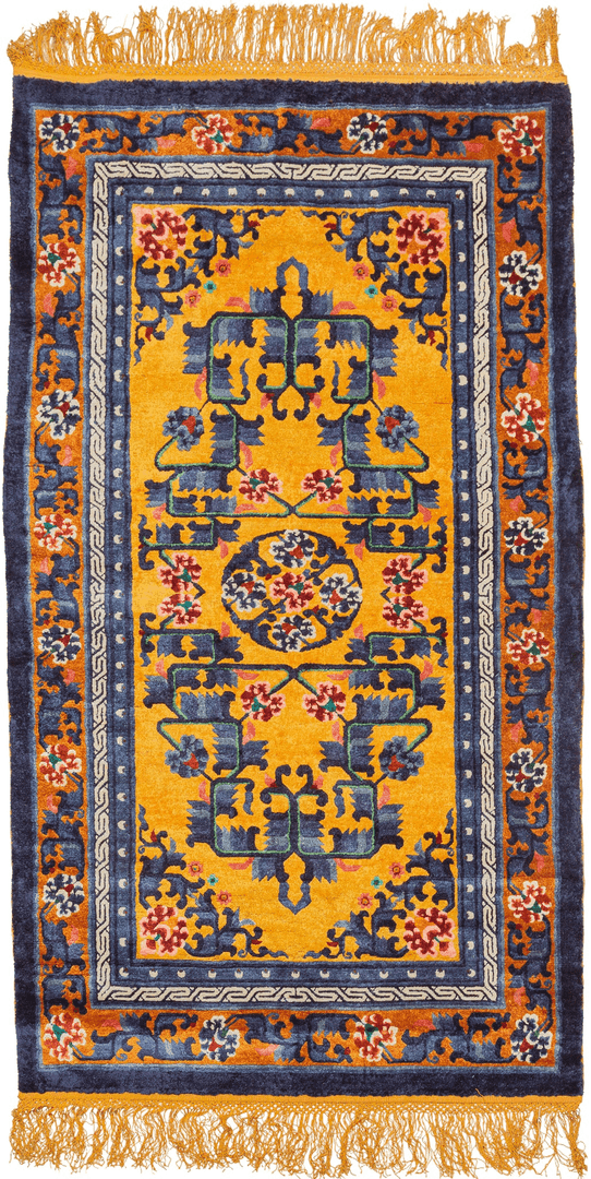 Blue & Yellow Silk Tianjin Rug - 4’ x 7’1, BK2644, from Heirloom Rugs