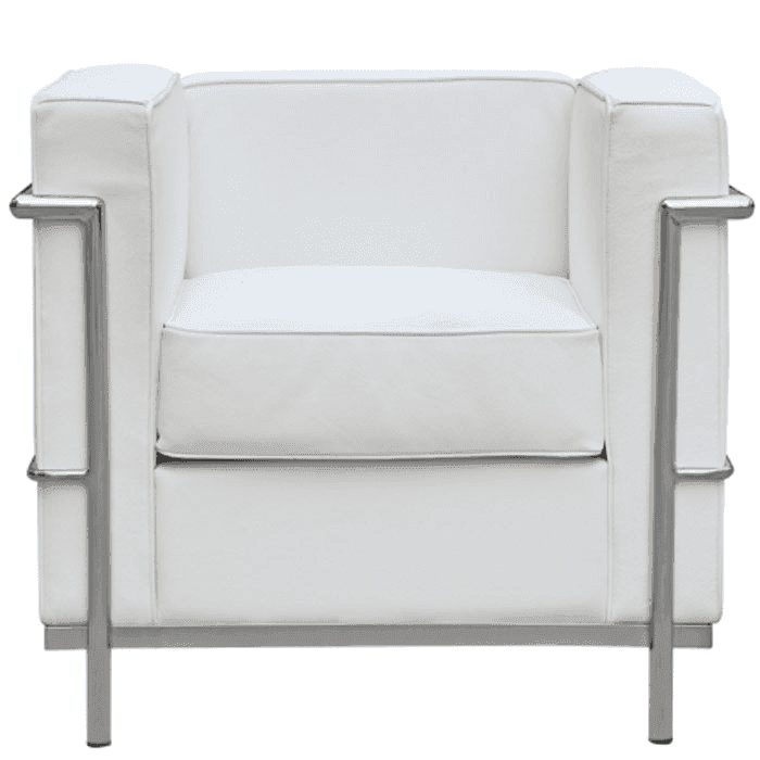 SM - White Cubed Armchair with steel frame, from RentQuest