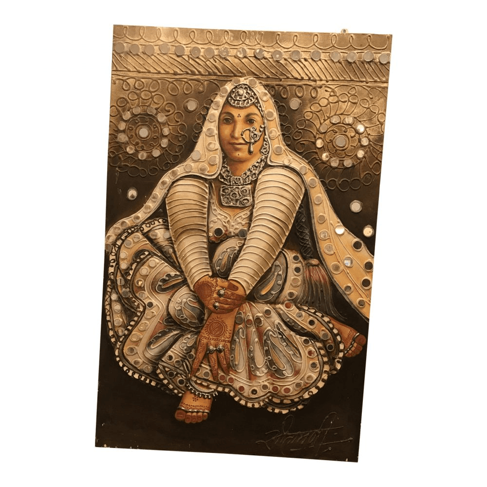 Vintage Rajasthani Fragmented - Mirror Painting of a Bride, from Kakar House of Design