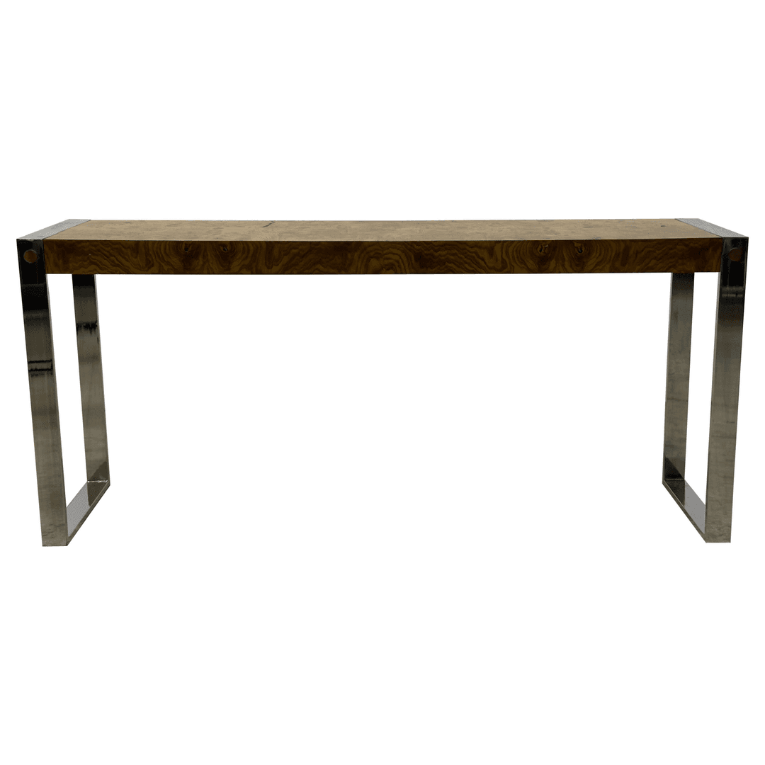 Mid-Century Burlwood and Chrome Console or Entry Way Table by Drexel, f_45984022, from That Galerie, Inc.