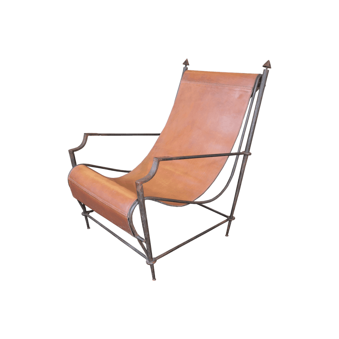 Cast Iron Distressed Tan Leather Chair, from Galle 49