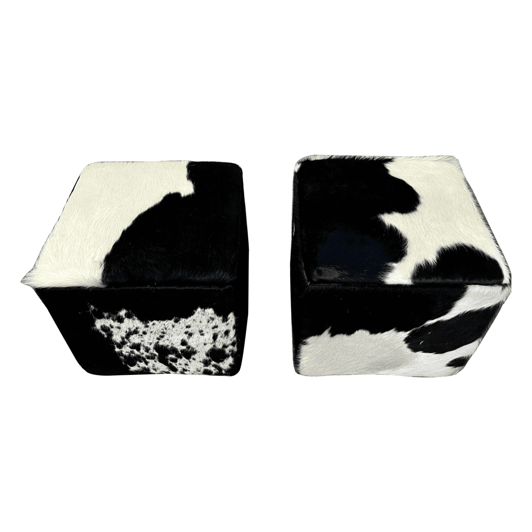 A Pair of Late 20th Century Cow Hide Ottomans/ Footstools., f_38127392, from Kase Vintage