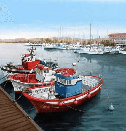 Fishing Boats at Dock, BER001, from Enchanted Art