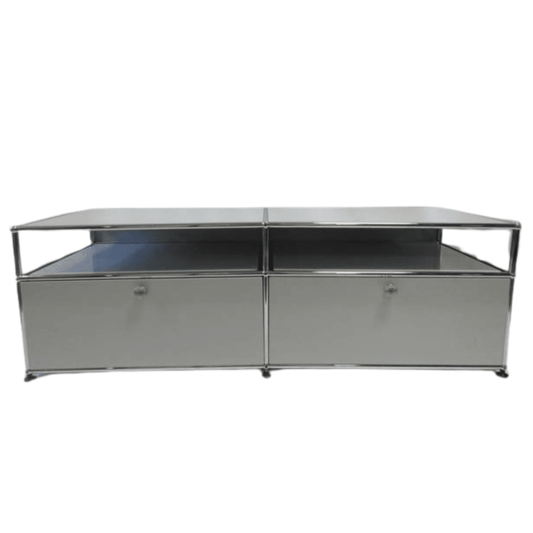USM Haller Console 2x2 with 2 Drawers + 2 Shelves in Light Grey, USMS2SHELV, from Bygone Icons