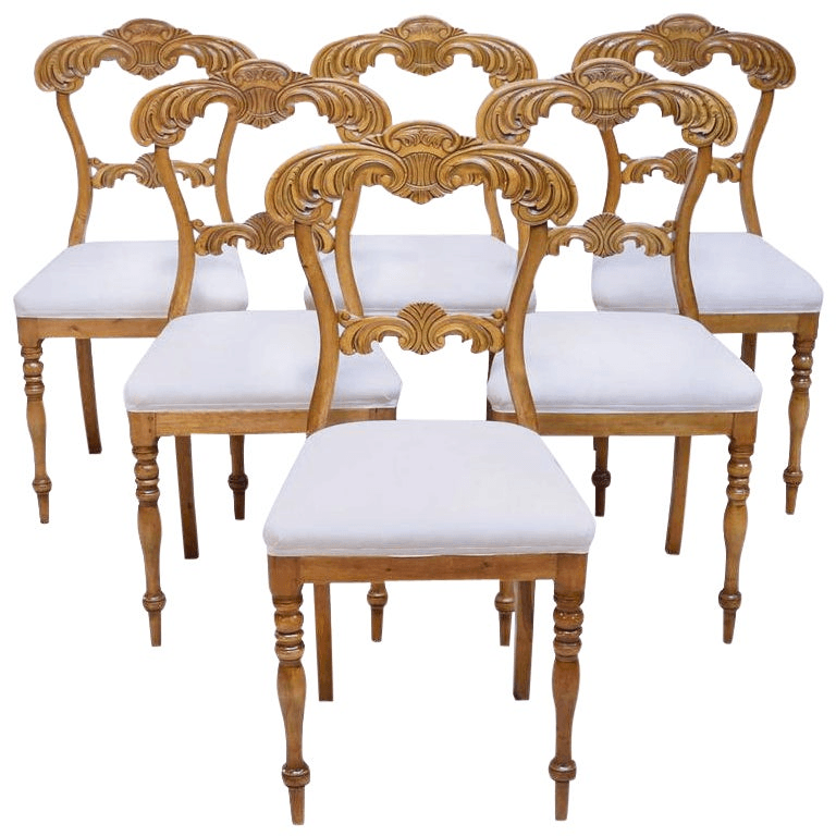 19th Century Set of Six Karl Johan Dining Chairs in Birch with Upholstered Seats, f_6506913, from Bonnin Ashley Antiques Inc