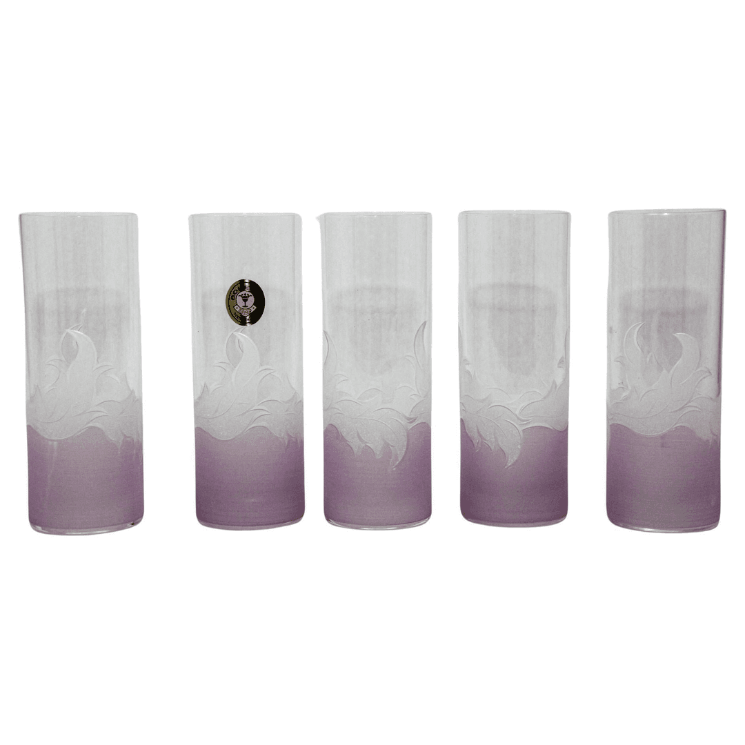 Vintage Etched Lily Highball Tumbler Glasses lilac Bohemia C, f_37727092, from Mosaik