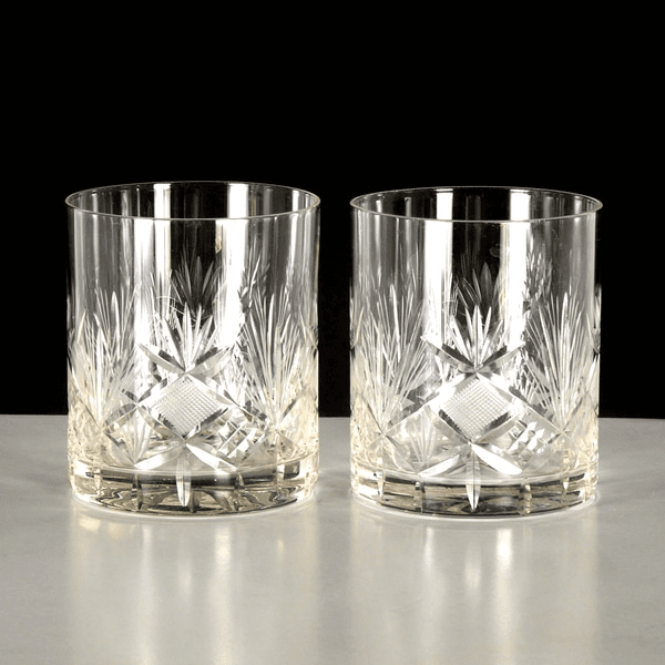 Pair of Vintage Cut Glass Whiskey Glasses, 501010, from Gotham Props