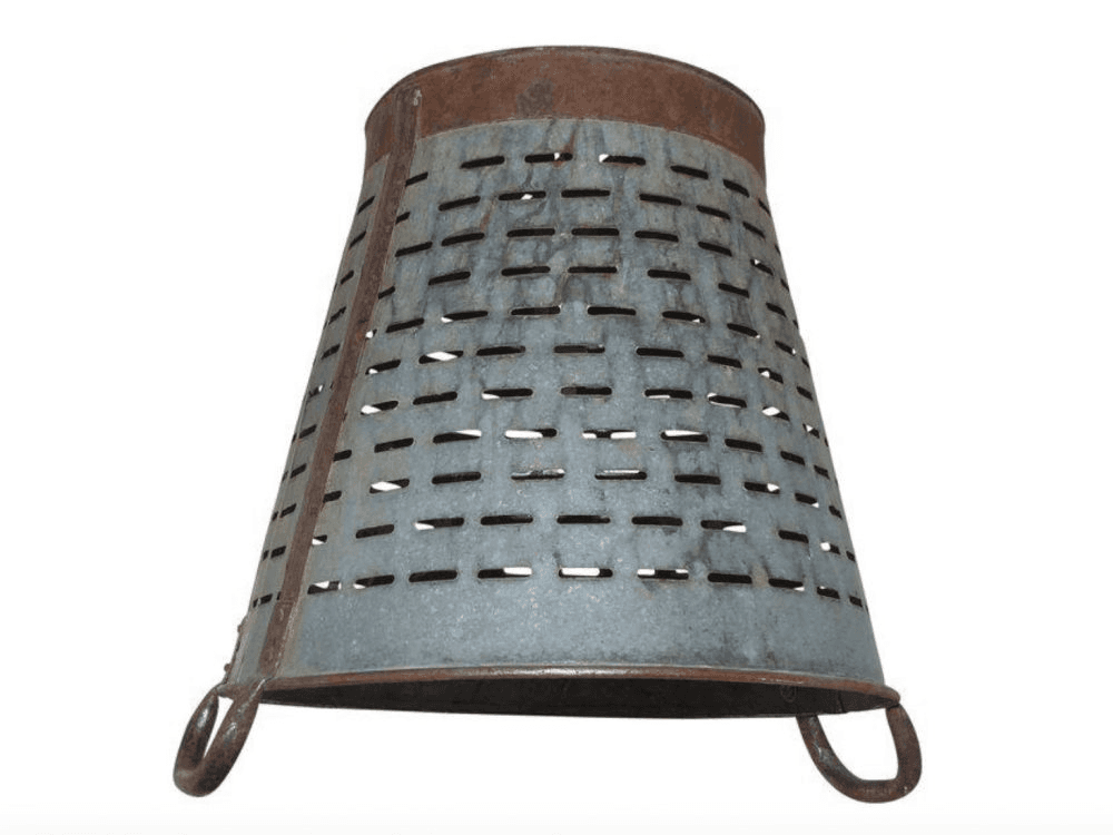 Vintage Olive Strainer Bucket Pendant Light, from Kakar House of Design