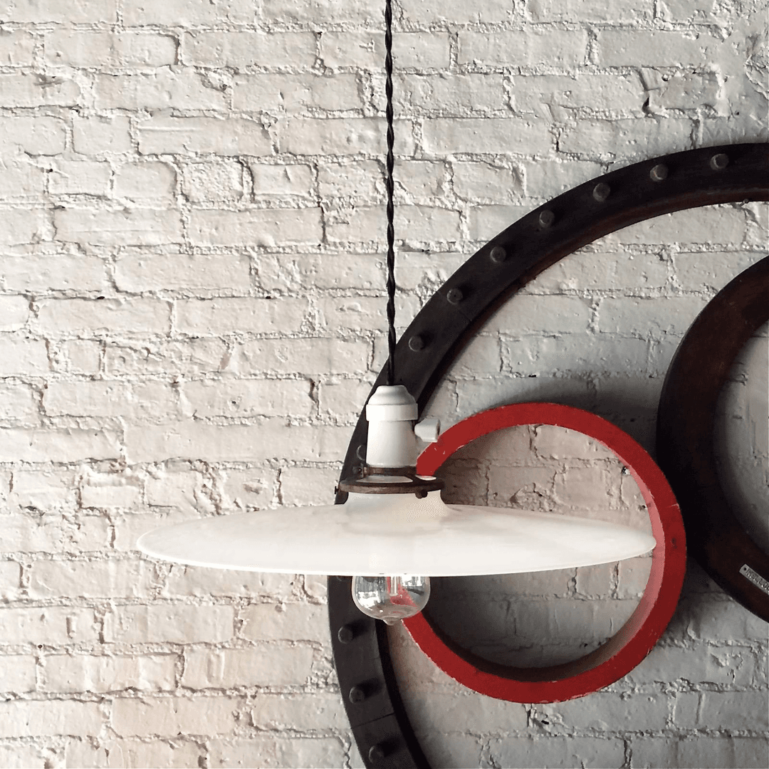 Large Industrial Milk Glass Disc Pendant Light, f_7234023, from City Foundry