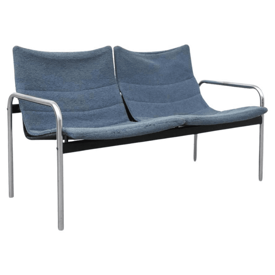 1970s Kembo "Ultrex" Series Chrome Frame Loveseat with Blue Seat Covers, f_41166242, from Amsterdam Modern