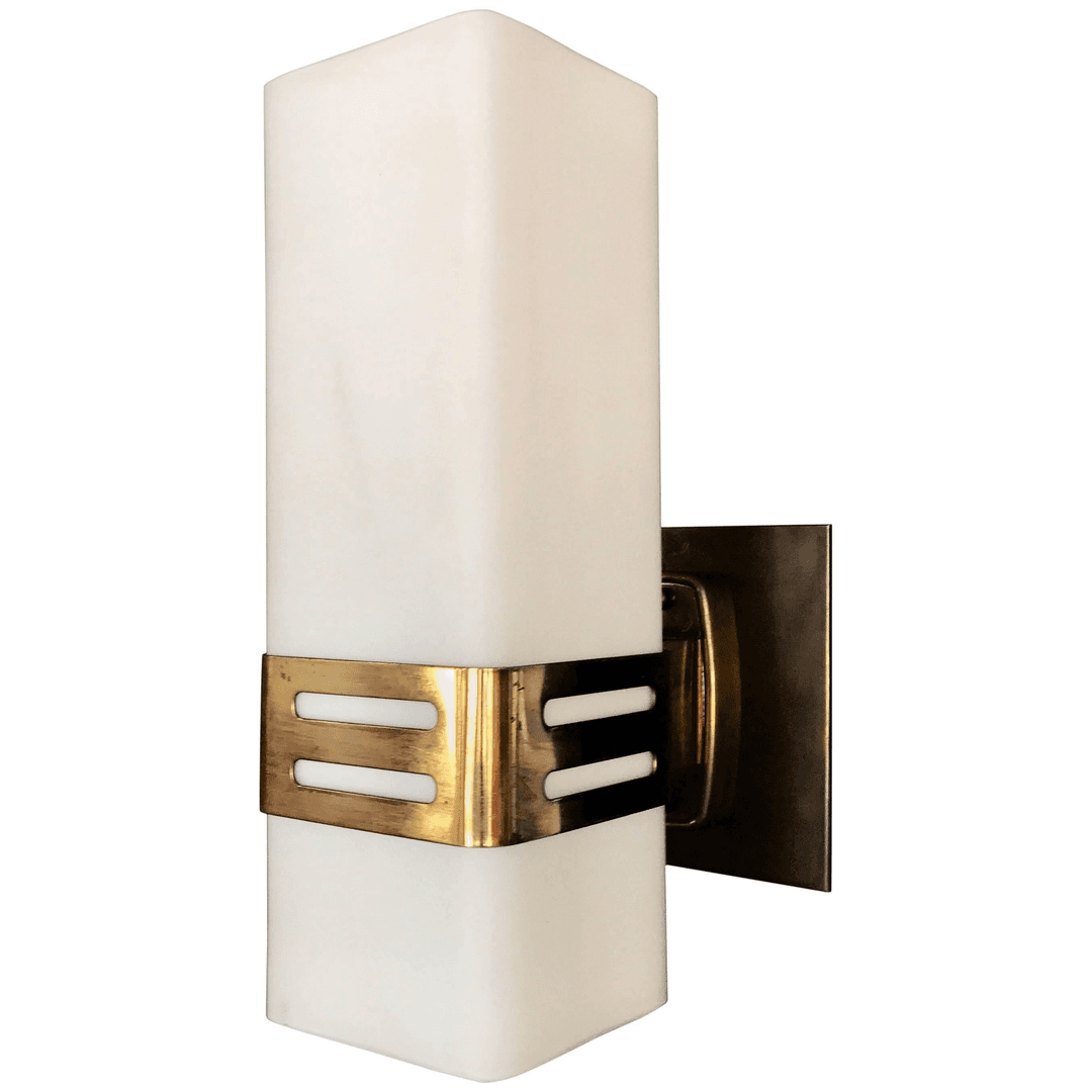Stilnovo Single Sconce in Opaline Glass and Brass Band, 1950s, f_8212743, from ma+39