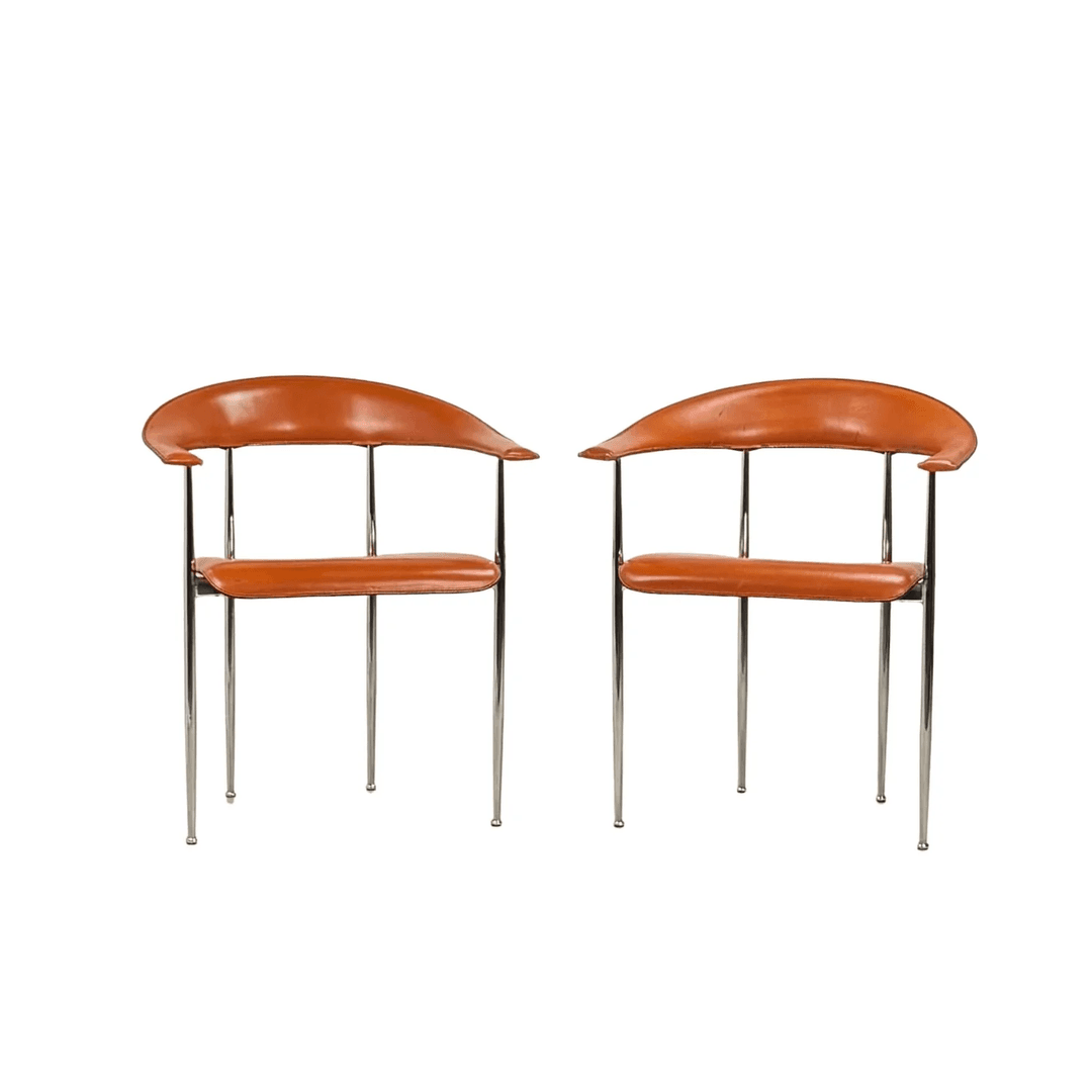 Pair of Vintage Cognac Leather P40 Chairs by Vegni & Gualtierotti for Fasem, SQ6445695, from BLEND INTERIORS