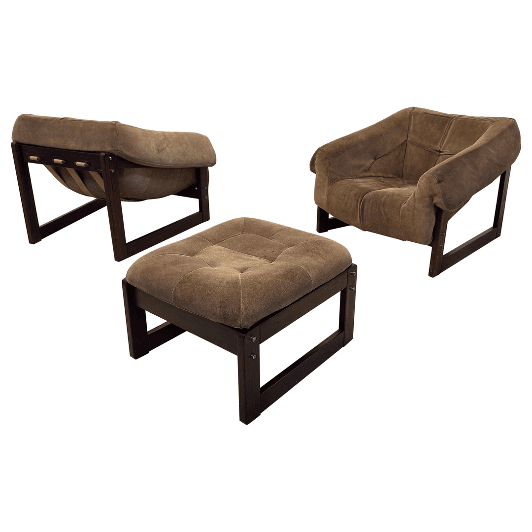 Percival Lafer Pair of Mp-79 Brown Suede Leather Lounge Chairs With Ottoman, f_46027872, from That Galerie, Inc.