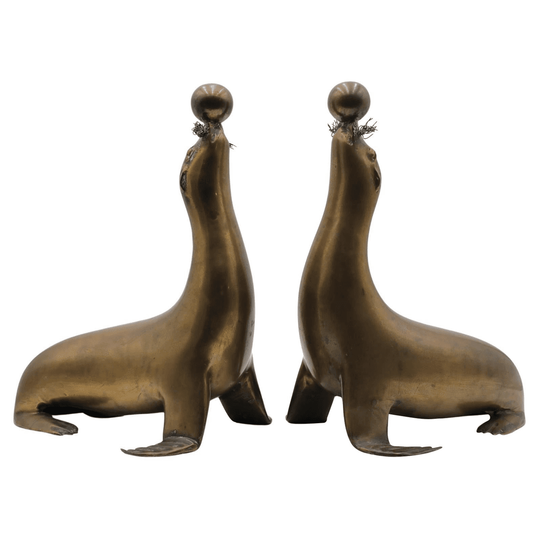Mid-Century, J.A. Mercie Style, Heavy, Patinated Brass Seal Figurines, f_42949452, from Amsterdam Modern