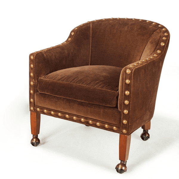 Vintage Designer Brass Tack Barrel Back Armchair, 51232, from Gotham Props