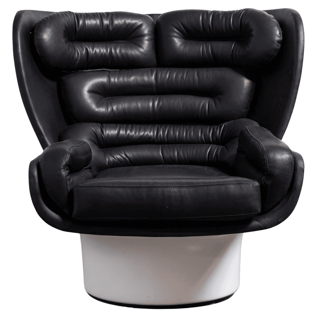 Vintage Joe Colombo Elda Chair, Comfort Fratelli Longhi, Black Leather, f_43738892, from Open Air Modern