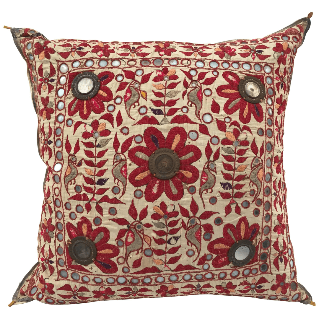 19th Century, Rajasthani Colorful Embroidery and Mirrored Decorative Pillow, f_12761481, from Mosaik
