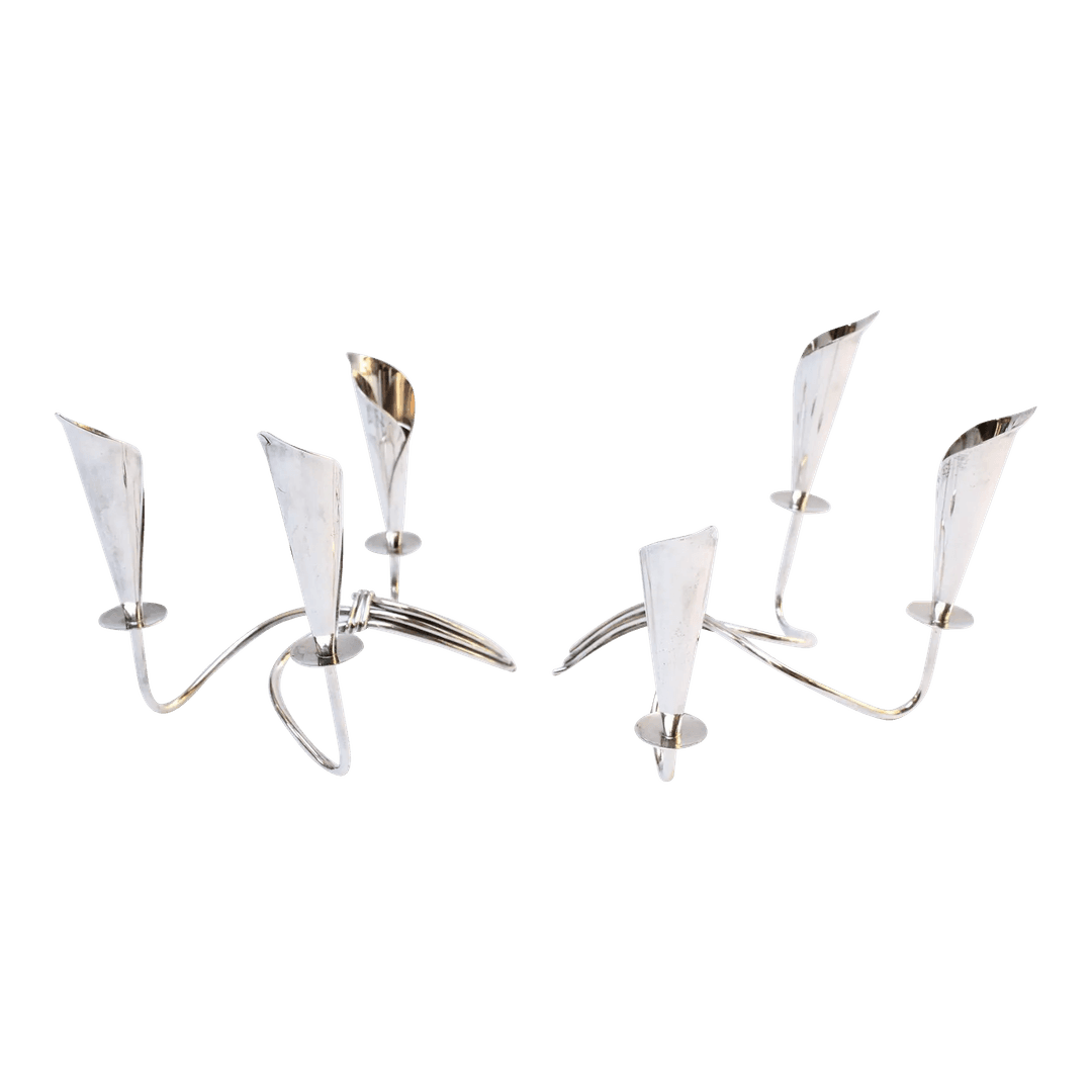 Pair of Danish Modern Silver-Plated Calla Lily Candle Holders by Hans Jensen, from Jarontiques