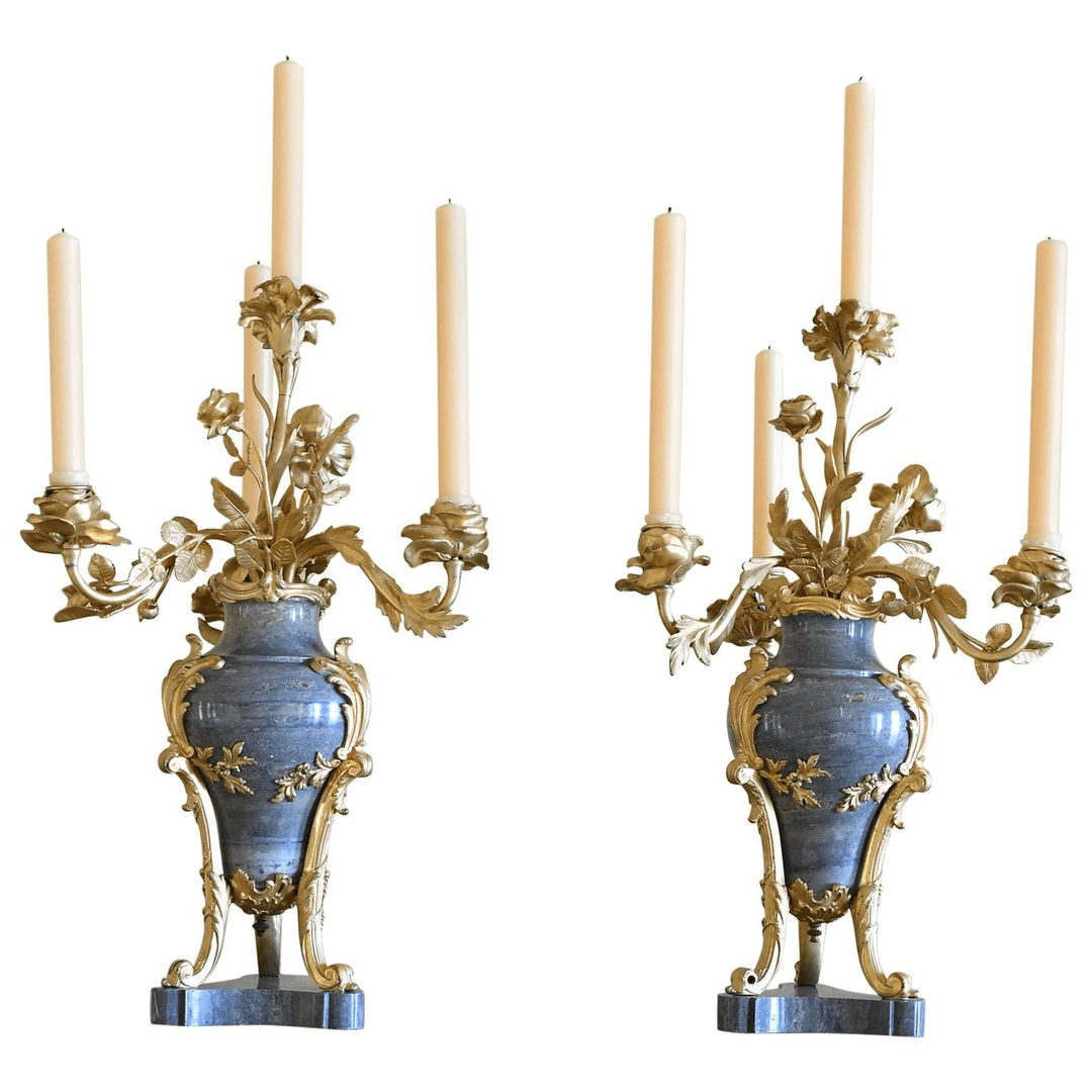 Pair of 19th Century Green Marble Vase Candelabra with Bronze Doré Mounts, f_6142253, from Bonnin Ashley Antiques Inc