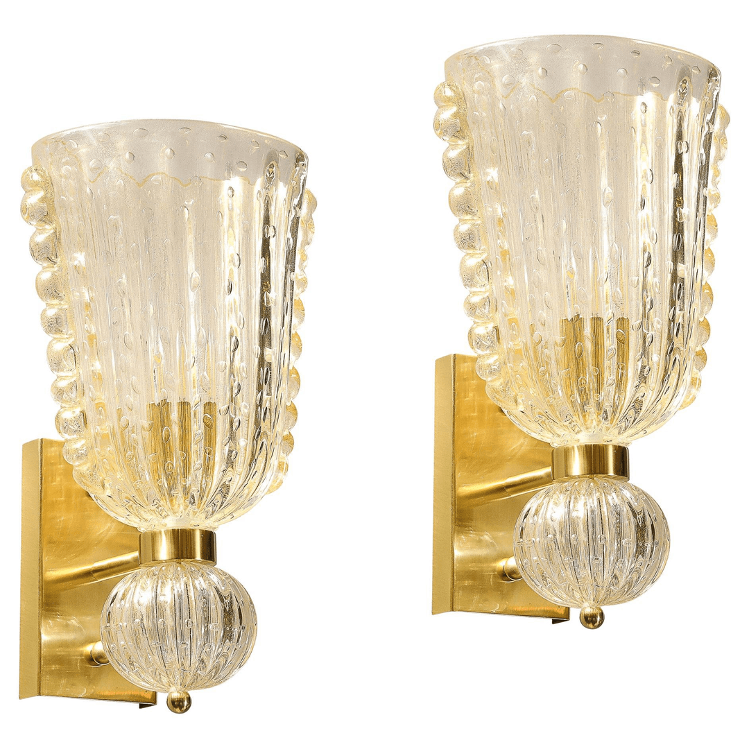 Modernist Hand-Blown Murano Glass Sconces W/ Ruffled Detailing & 24K Gold Flecks, f_44550462, from High Style Deco