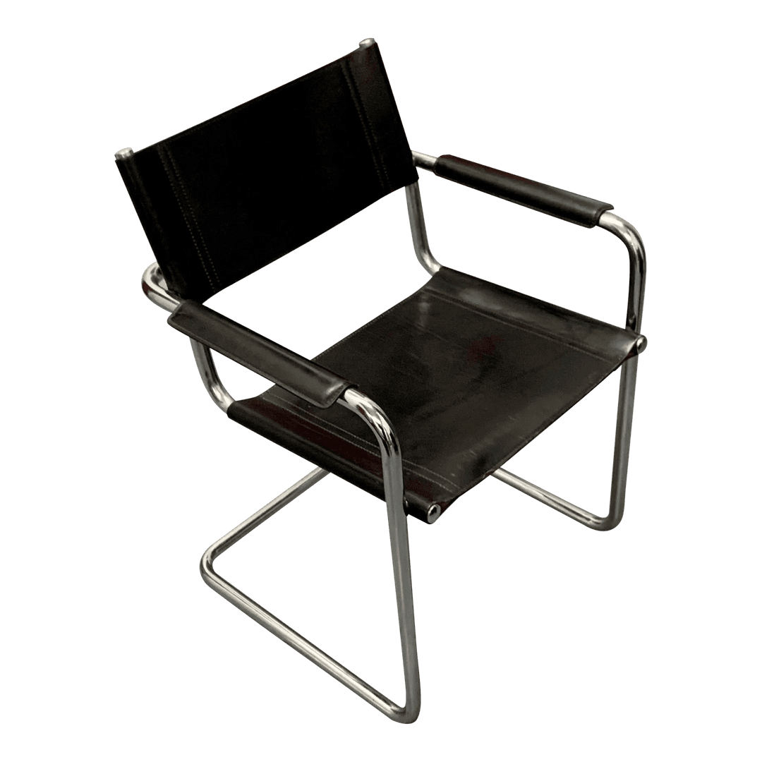 1970s Matteo Grassi Cantilever Mg5 Black Leather Chair by Centro Studi, from Tiger Oak Brooklyn
