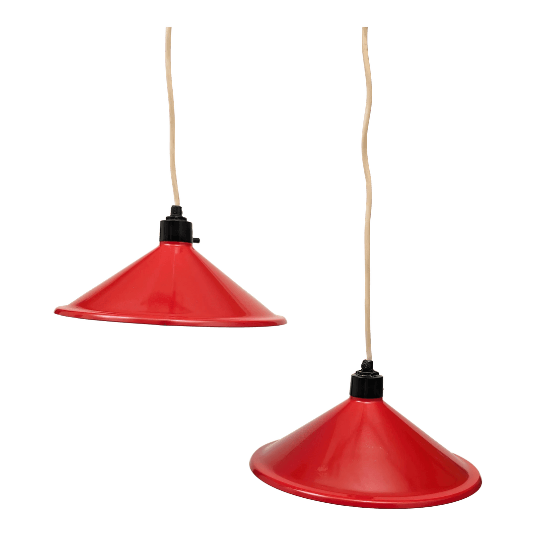 Pair of Mid Century Lamps / Red Hanging Lamps, from Tiger Oak Brooklyn