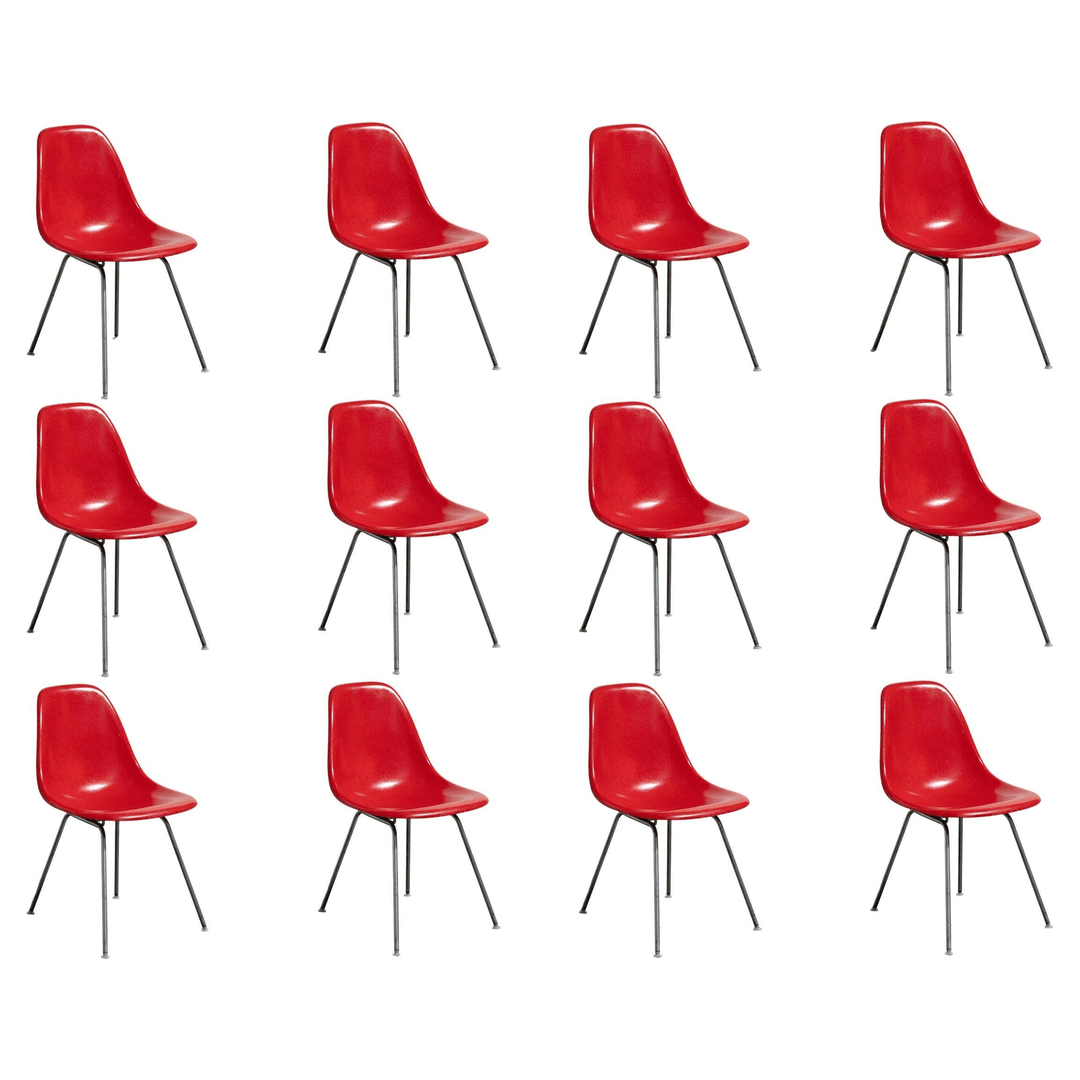 Red Crimson Eames Herman Miller Vintage Fiberglass Shell Chairs, f_42818962, from Open Air Modern