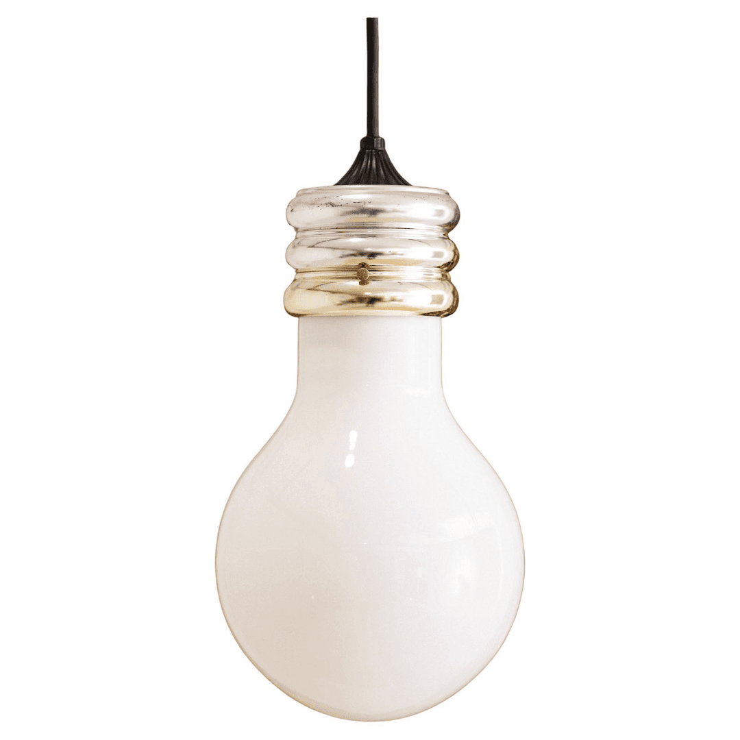 Glass & Chrome “Lightbulb” Pendant Lamp Attributed to Ingo Maurer, f_27432682, from Fenestella