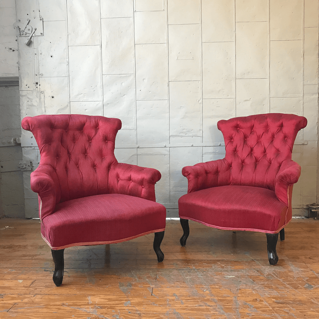 Pair of French Napoleon III Upholstered Armchairs in Red Fabric (SNA0517-12), from 145 Antiques