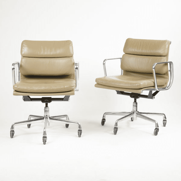 SOLD Herman Miller Eames Soft Pad Aluminum Group Chair Tan Leather 2000's 1x Avail, from D ROSE MOD