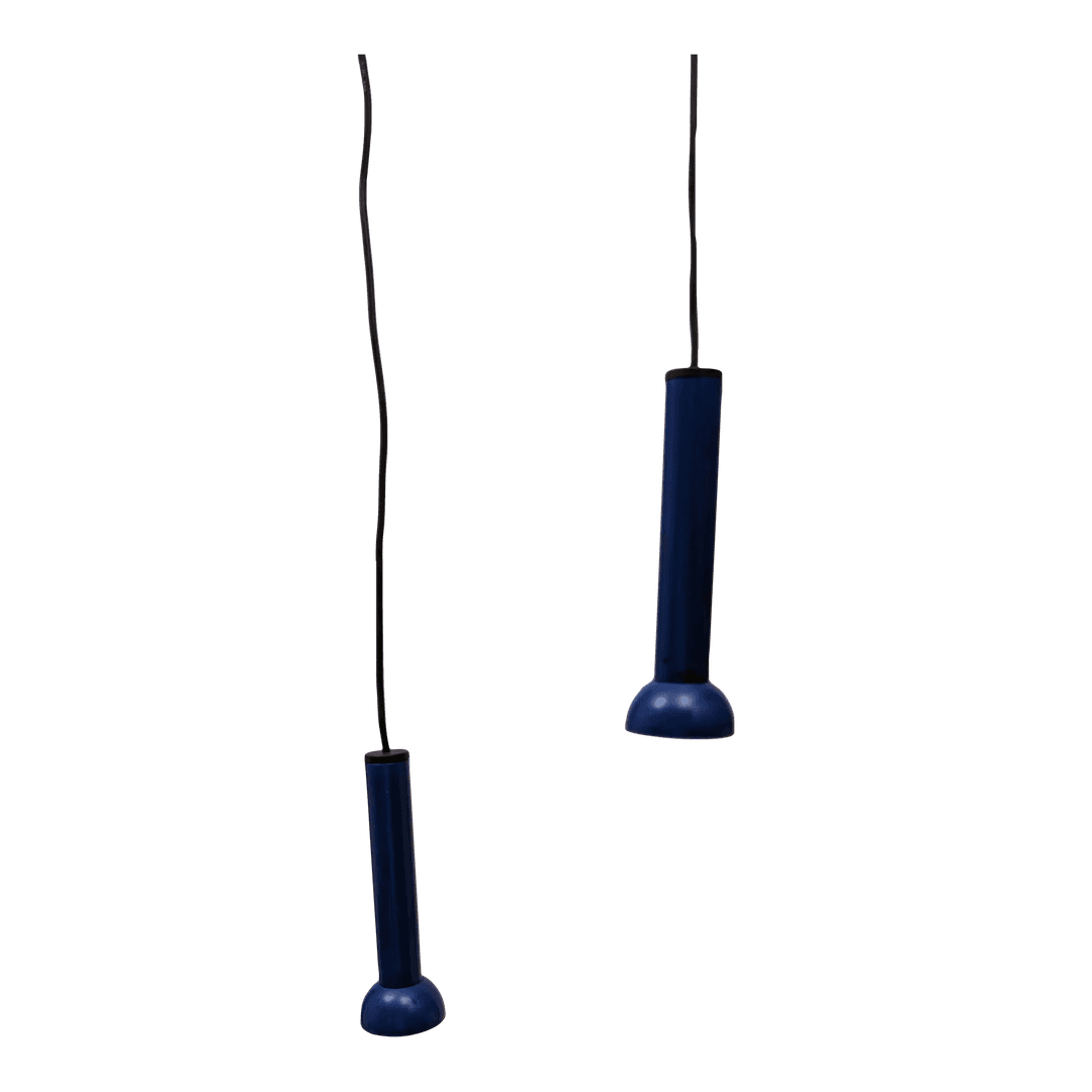 1970s Hanging Blue Pendent Lamps by Lyfa - a Pair, from Tiger Oak Brooklyn