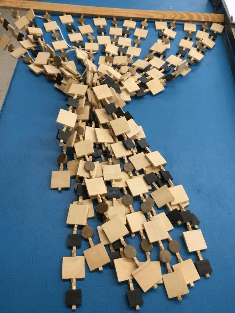 34"x36" - Various Sizes Of Alternatering Blond/Black/Tan (Flat-Circle-Cube) Wood - Door/Window Curtain, Drapery, Blond, Beaded Curtains, Beaded Curtain, Wood, Contemporary, 22500964, from Universal Studios Prop House