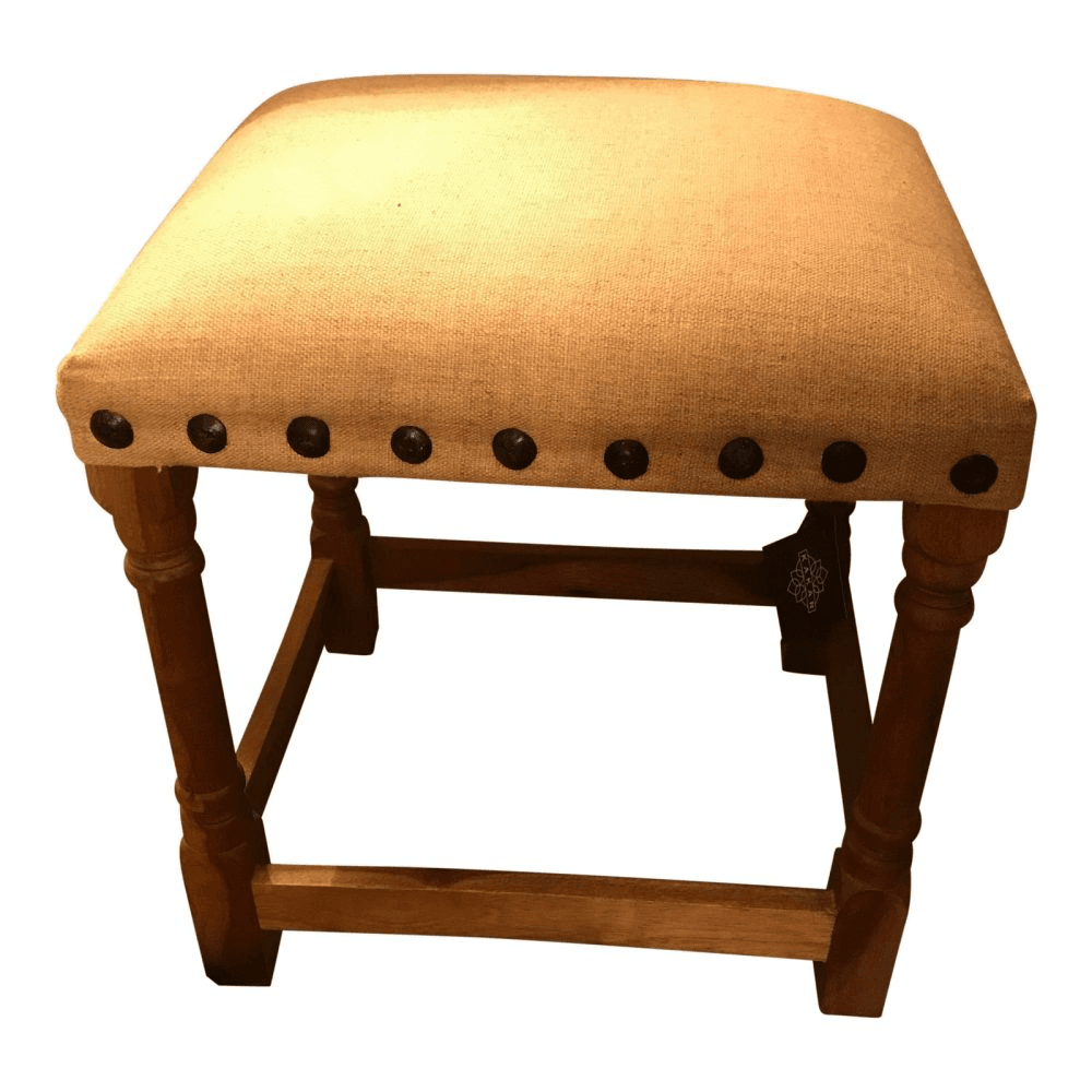 Wood Bench With Linen Cushion and Nail Heads, from Kakar House of Design