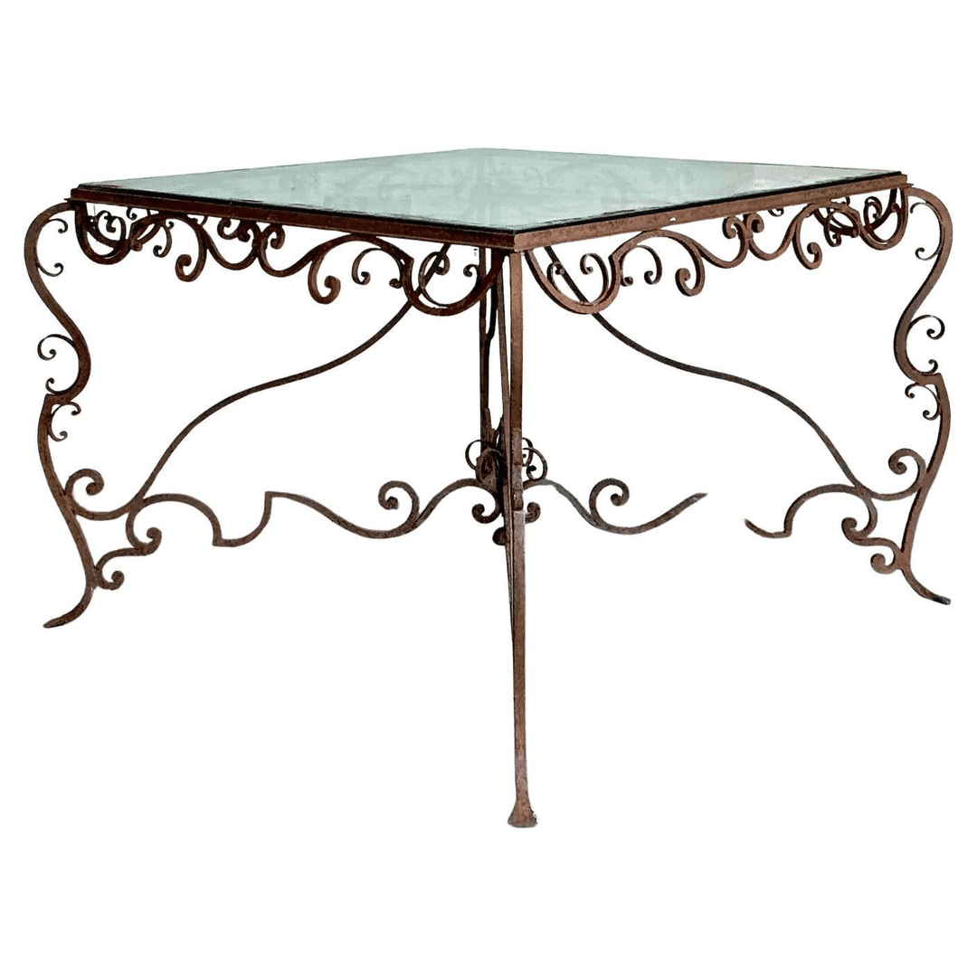 Vintage Regency Distressed Wrought Iron Scroll Dining Table, f_46001872, from Show Pony Palm Beach