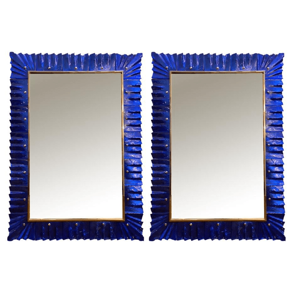 Pair of Murano Cobalt Blue Glass Mirrors with Nickel Plated Trims, in Stock, f_26916062, from Michel Contessa Antiques and More