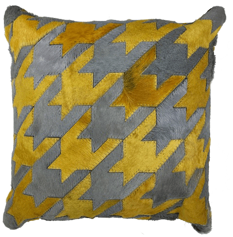 Yellow and Grey cowhide pillow, from Kakar House of Design