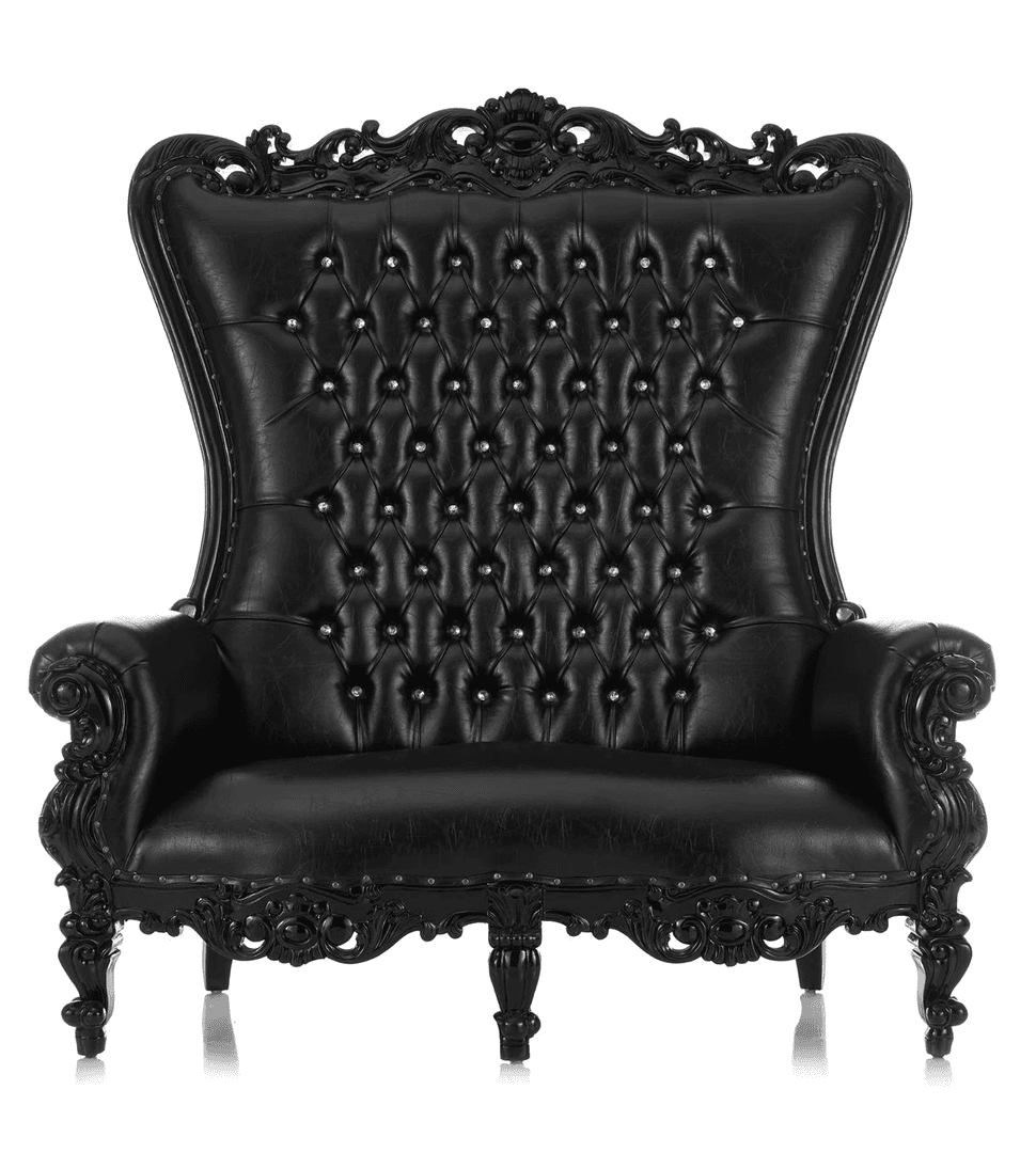 Adult Double All Black Royal Throne Sofa, from Platinum Prop Rental