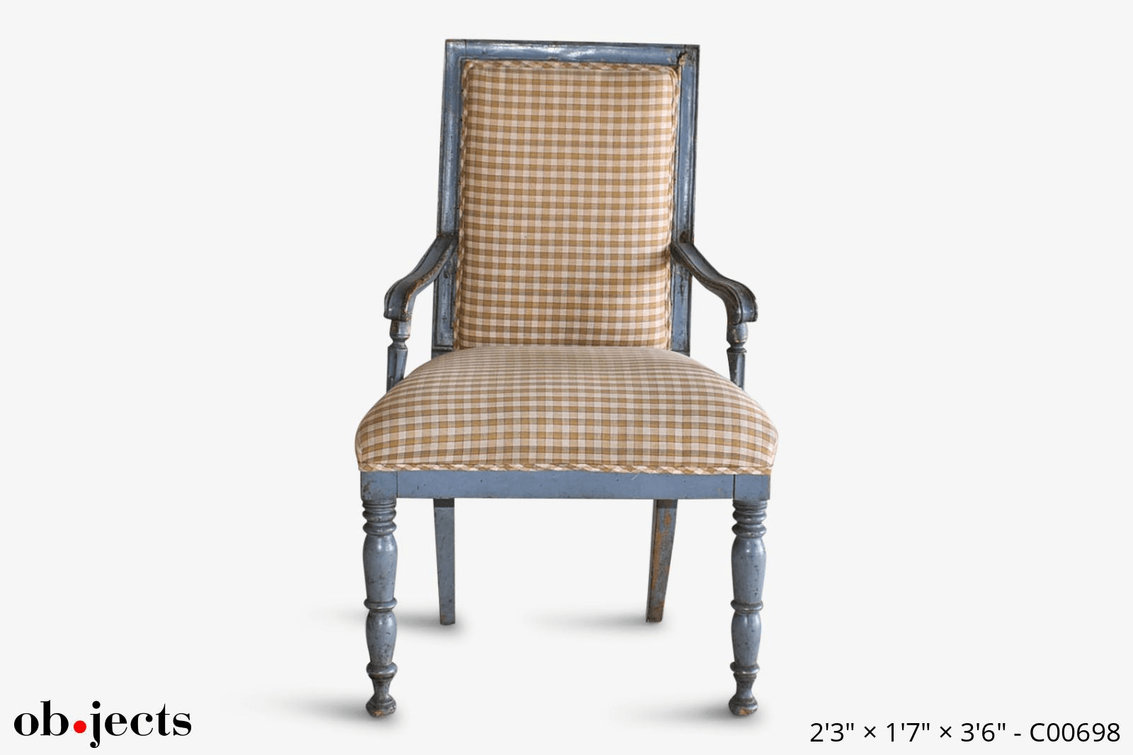 Chair Arm Antique Blue Upholstery, C00698, from Ob-jects