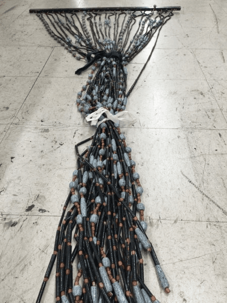 Wood Beads, 36x70", Black Cylinders, Brown Rosary Beads, Two Shapes Of Gray Colored Beads, Drapery, Black, Blue, Beaded Curtains, Beaded Curtain, Brown, No Visible Wear And Tear, 36", 70", UNIVERSAL, Wood, 22522415, from Universal Studios Prop House