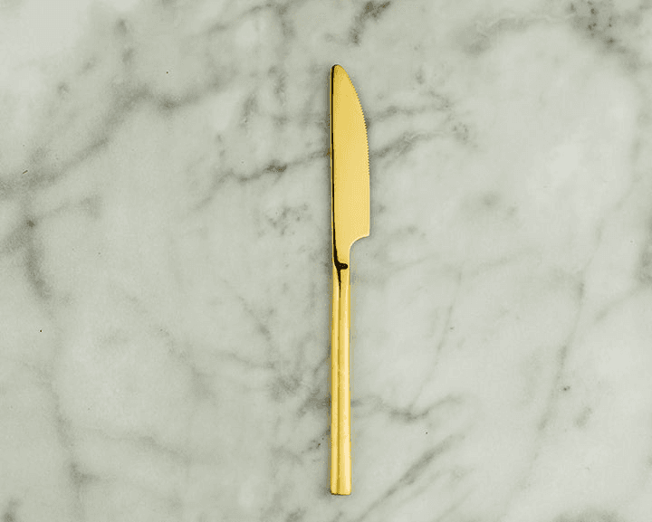 Gold Dinner Knife, from All Borough Party Rentals