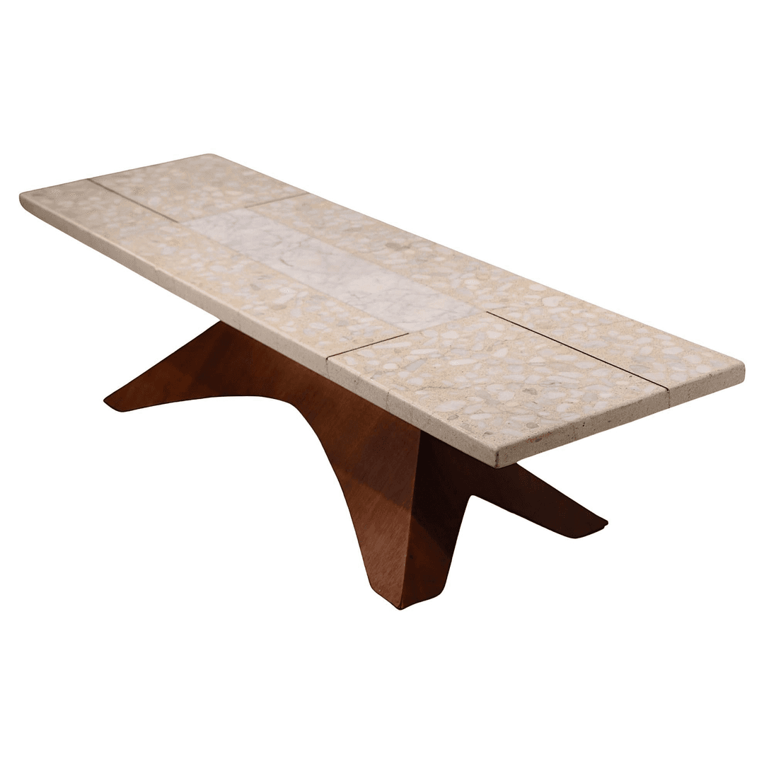 Mid Century Probber Travertine Top Wood Base Coffee Table c 1950/60's, f_40621892, from Barbarella Home