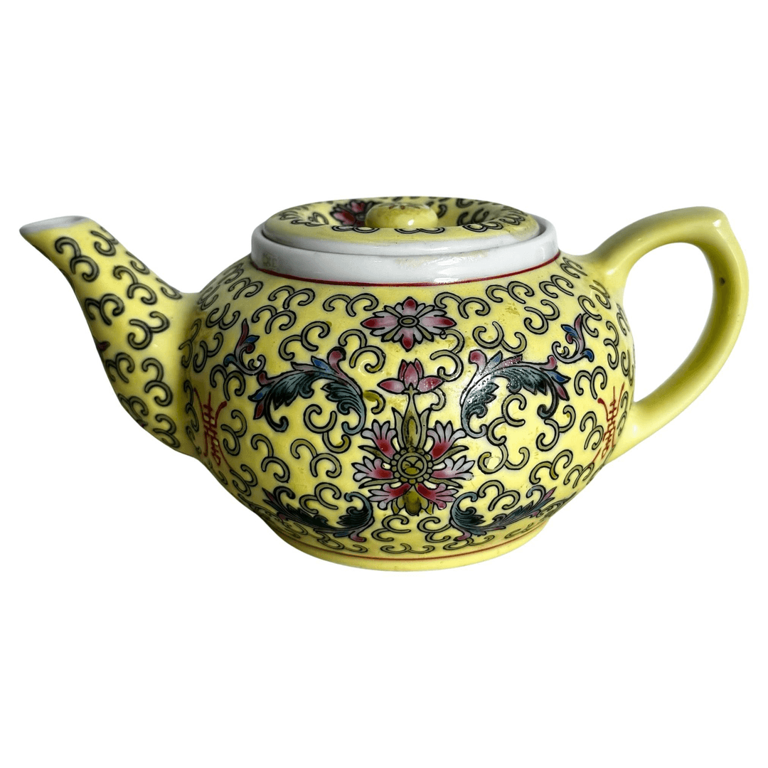 Chinese Hand Painted Yellow Floral Porcelain Famille Tea Pot, f_45464942, from Dolphin & Flamingo