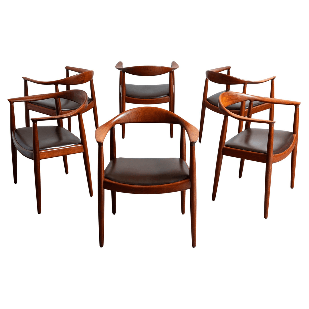 Hans Wegner JH-503 Round Armchairs in Teak with Chocolate Leather Seats, 1950s, f_45798892, from Open Air Modern