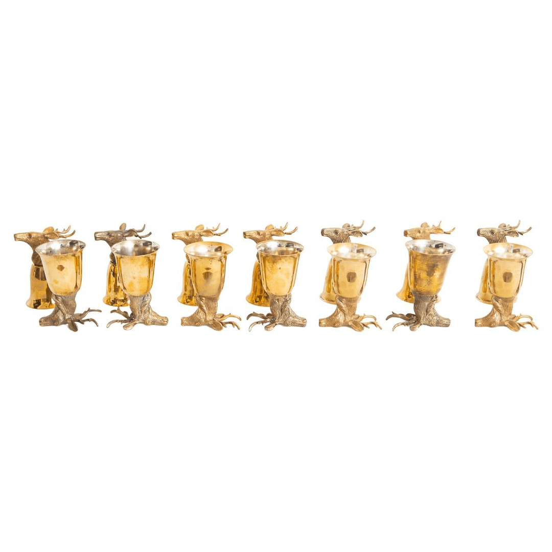 Set of 14 Brass Stirrup Cups Goblets with Animal Heads, Stags, f_26483752, from Michel Contessa Antiques and More
