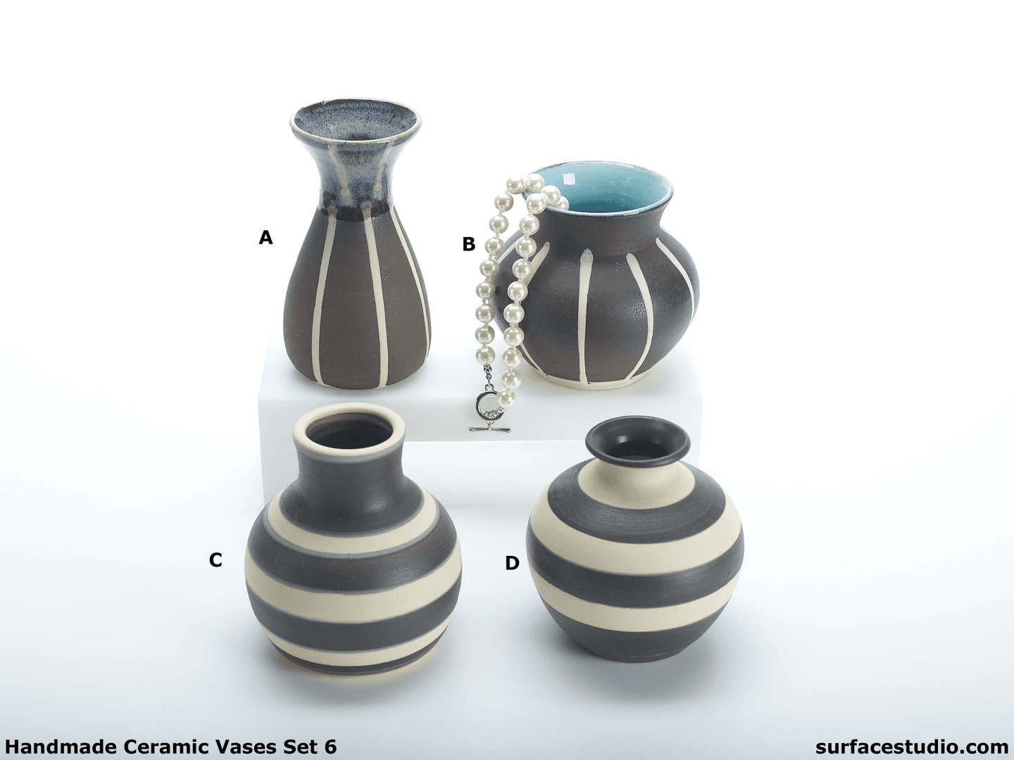 Ceramic Vases Set 6 (4) Each $20, from Surface Studio
