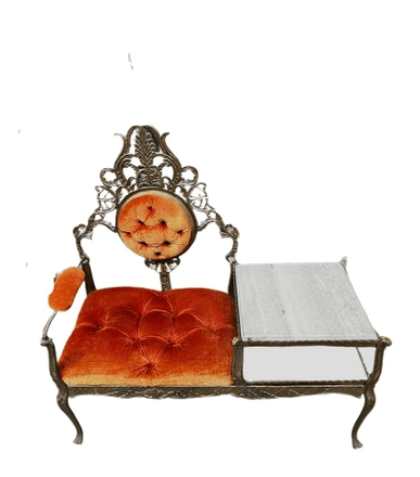 Orange Velvet & Brass Victorian Telephone Bench, 00136, from Dudley Props