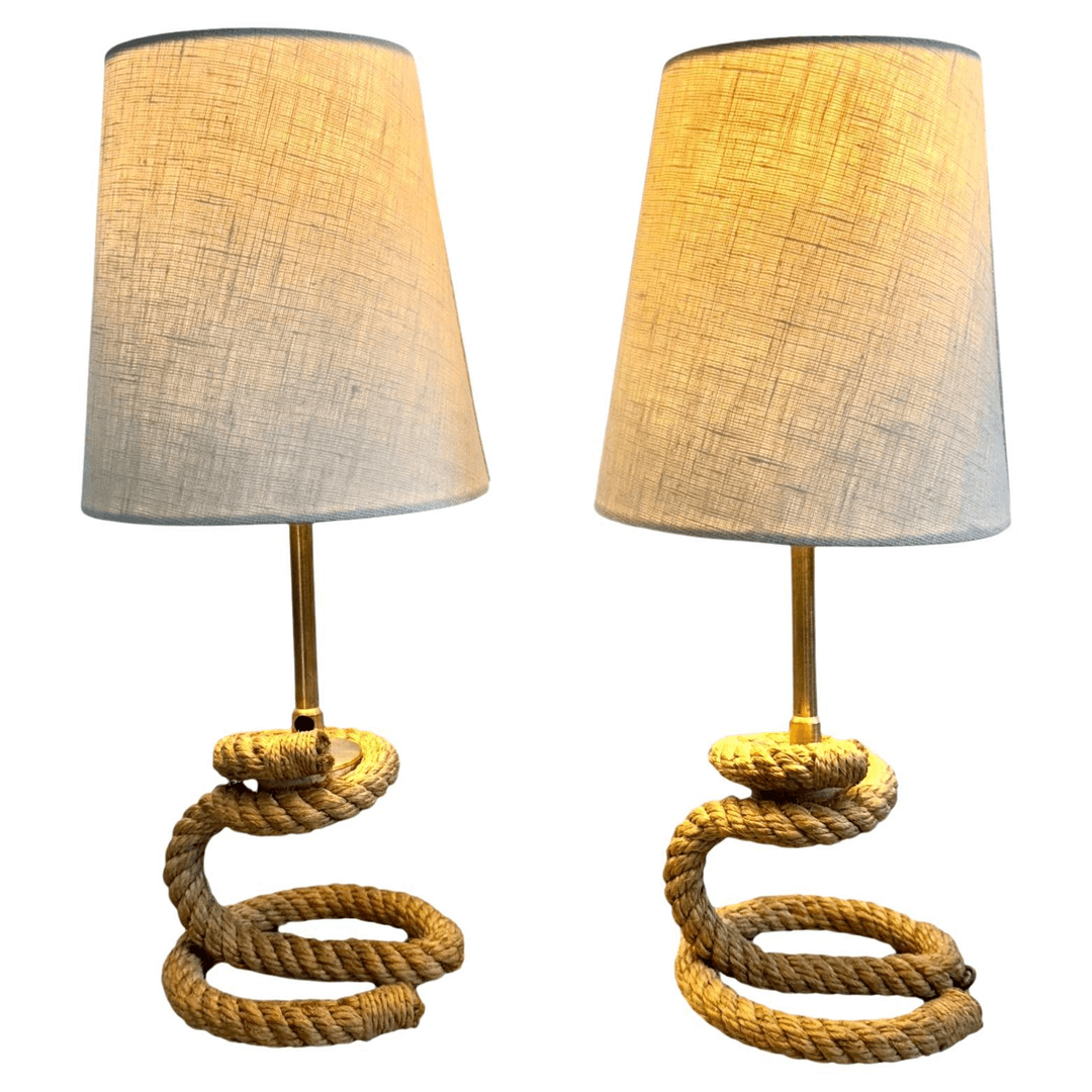 Pair of Rope Table Lamps in the Style of Audoux Minet, 1980s France, f_39538972, from Merit