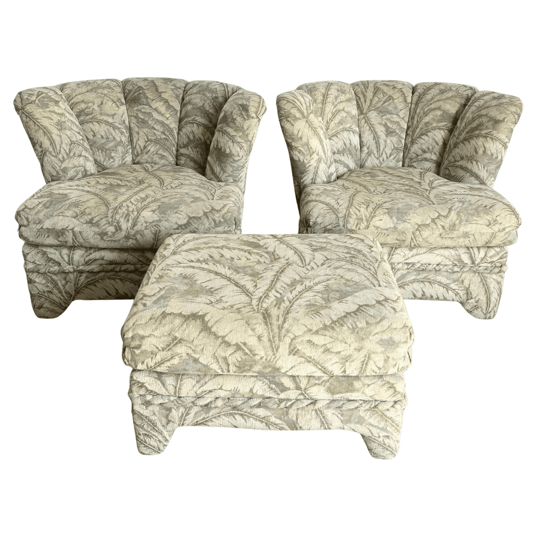 Postmodern Scalloped Banana Leaf Lounge Chairs With Ottoman - 3 Pieces, f_45465092, from Dolphin & Flamingo